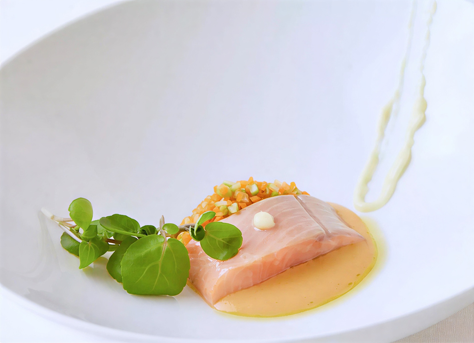 Trucha de río con hierbas de monte y crema agria
